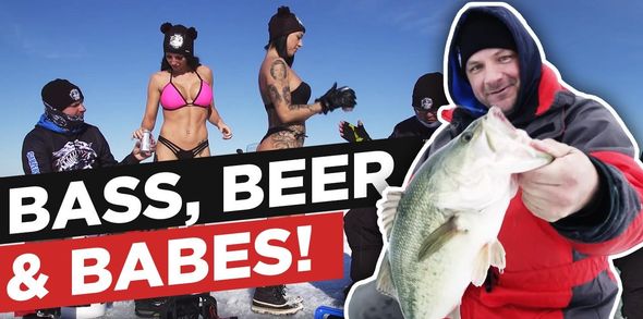 Bass, Beer & Babes! An Epic day of bass ice fishing! - Ep 3